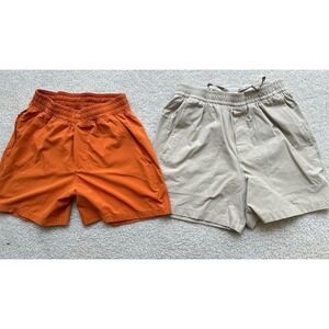 Lululemon Lot 2 Men's Boys XS Shorts Bundle Pace Breaker Orange Bowline Khaki